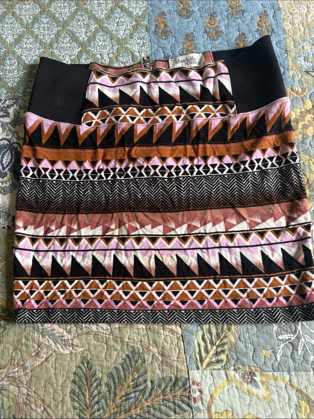 Charlotte Russe Black, Pink & Brown Geo Print Mini Skirt